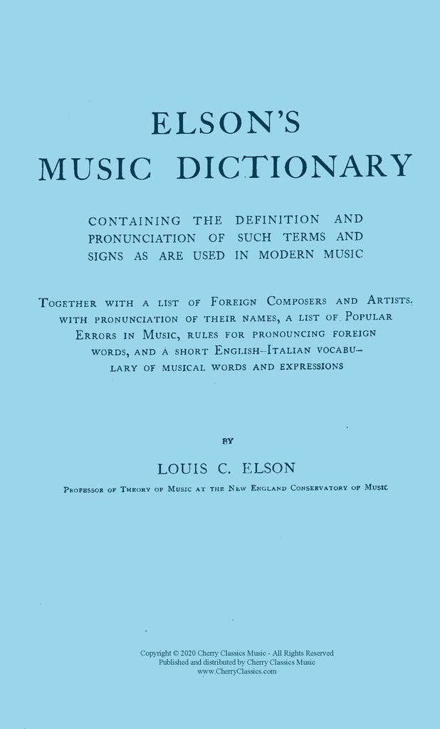 Elson - Elson's Music Dictionary digital download edition - Cherry Classics Music